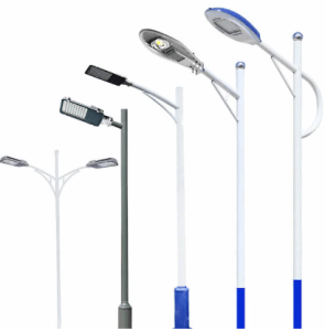 Street lights poles, A panoramic view featuring our custom high mast lighting poles illuminating a vast area with precision, Outdoor Lighting Poles, Decorative Light Poles